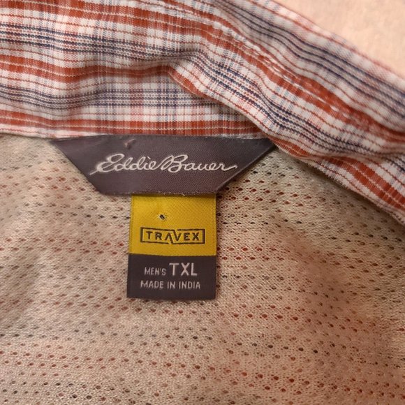 Eddie Bauer Travex Mens Tall XL Red Stripe Plaid Short Sleeve Hike Fish Shirt - Picture 10 of 11